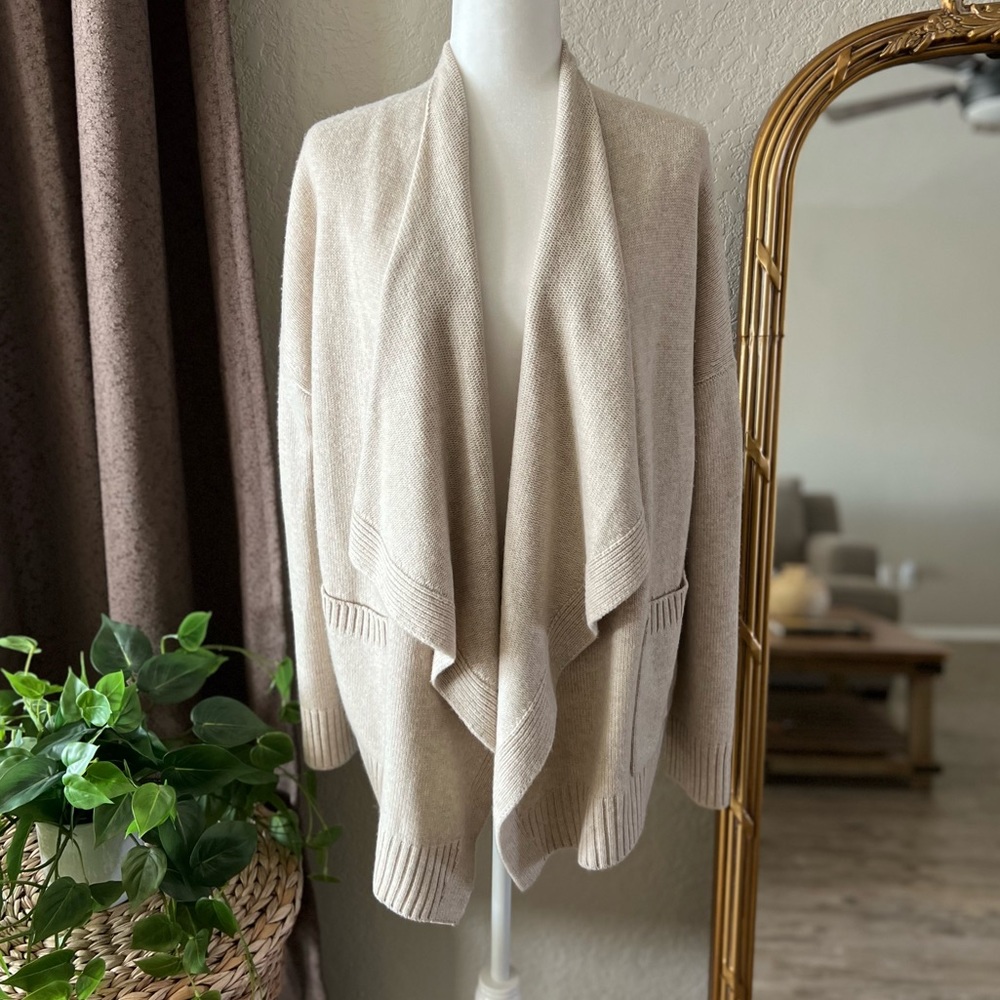 Vince Cream Chalet Drape Front Wool/Cashmere Cardigan